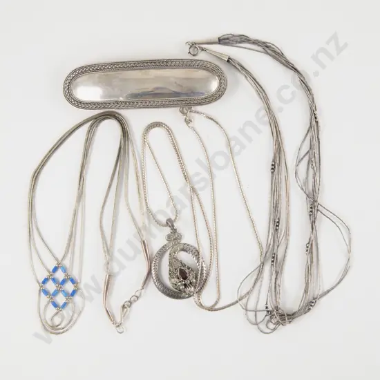 Two S/S Multi Strand Necklaces with Pendant and Hair Clip