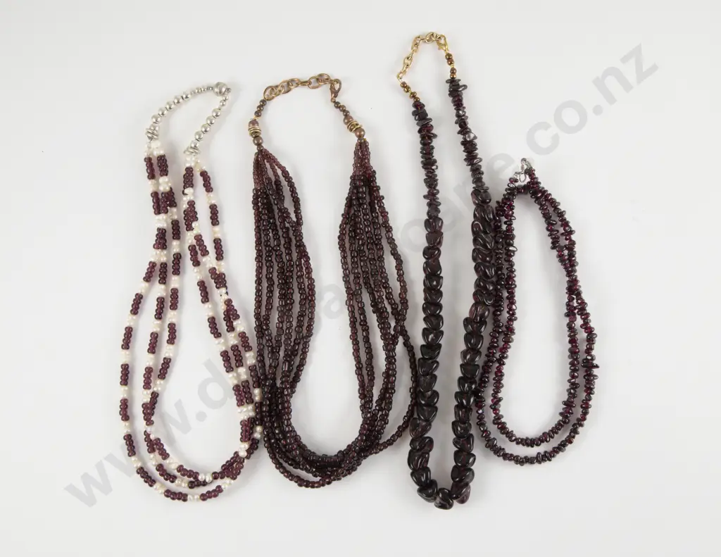 Four Various Garnet Beaded Necklaces Image 1++