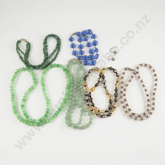 Six Various Beaded Necklaces and Pair Earrings