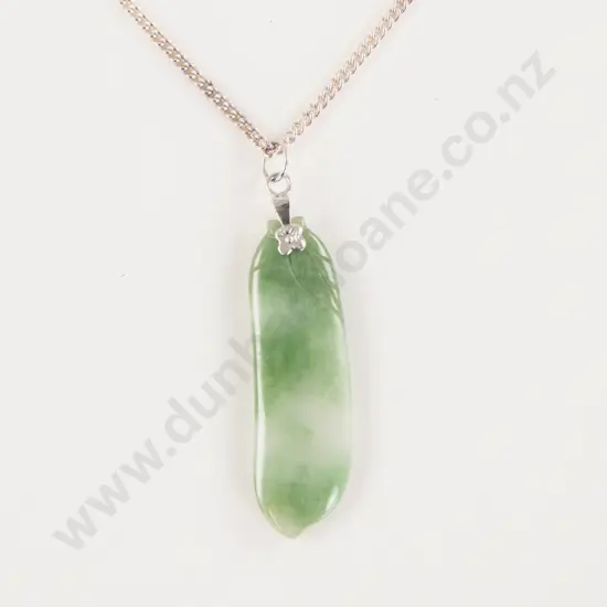 Chinese Jade Pea Pod Pendant on .925 SIlver Neck Chain