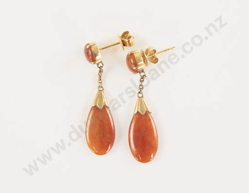 Pair 14ct Carnelian Pendant Drop Earrings Image 1++