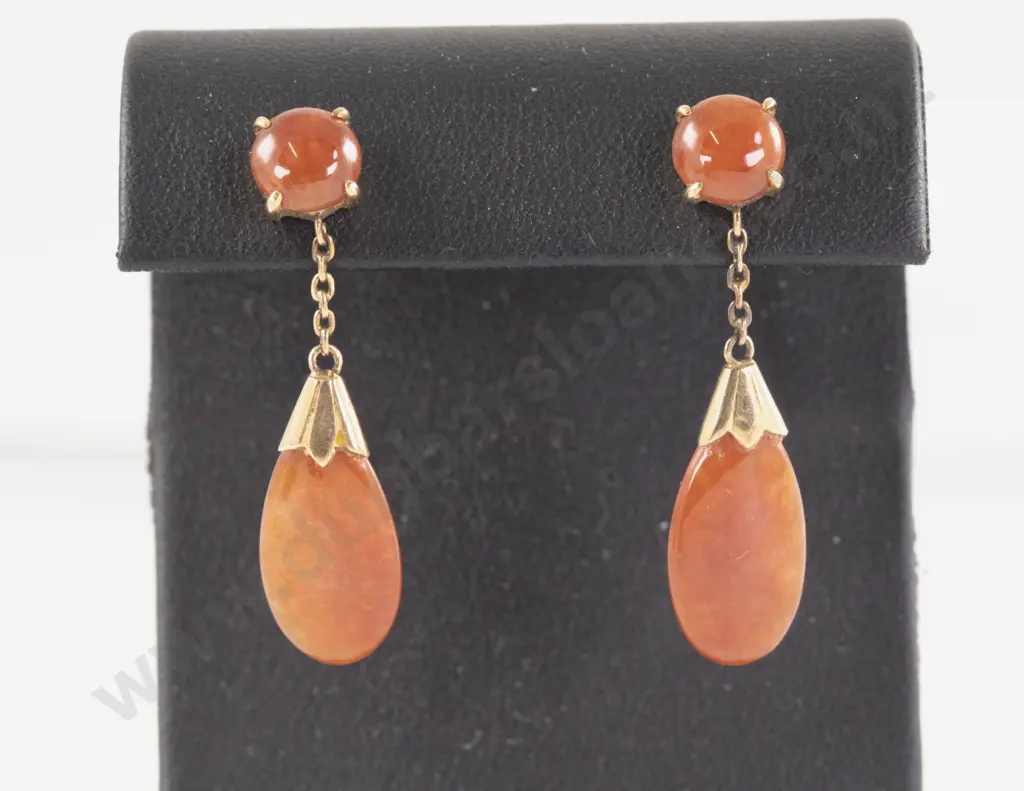 Pair 14ct Carnelian Pendant Drop Earrings Image 1++