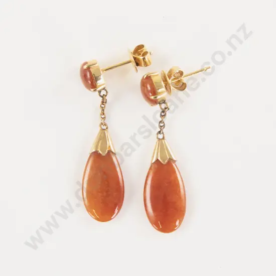 Pair 14ct Carnelian Pendant Drop Earrings
