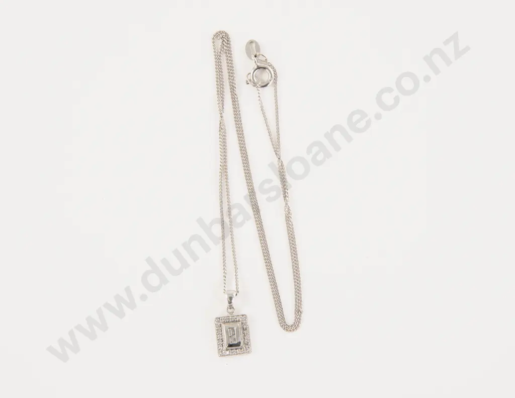 9ct White Gold 26Stone Diamond Pendant on 9ct Chain Image 1++