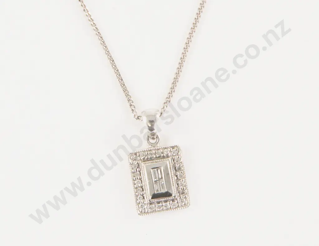 9ct White Gold 26Stone Diamond Pendant on 9ct Chain Image 1++