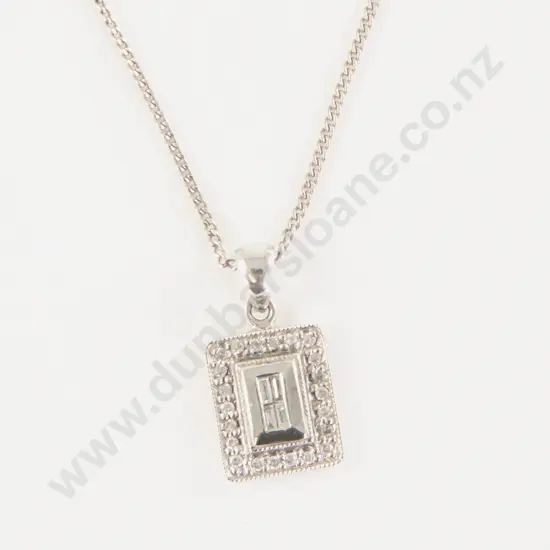 9ct White Gold 26Stone Diamond Pendant on 9ct Chain