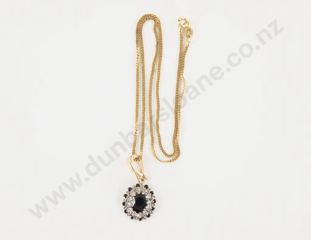 9ct 25Stone Sapphire and Diamond Cluster Pendant Image 1++