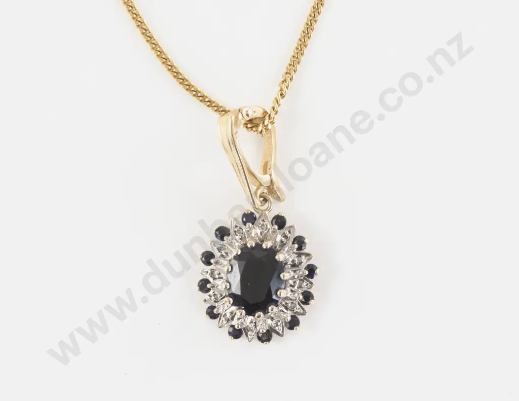 9ct 25Stone Sapphire and Diamond Cluster Pendant Image 1++