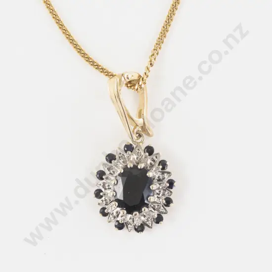 9ct 25Stone Sapphire and Diamond Cluster Pendant