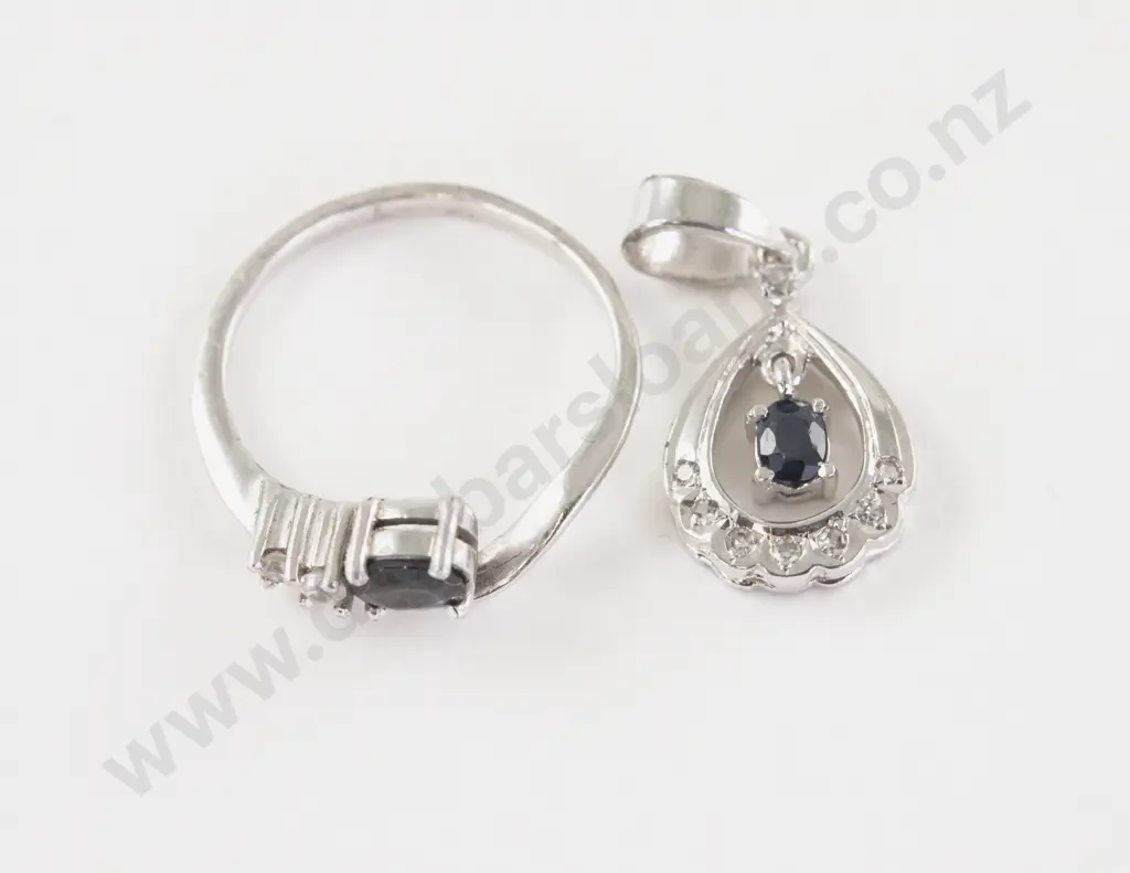 9ct White Gold Three Stone Sapphire and Diamond Paste Ring Image 1++