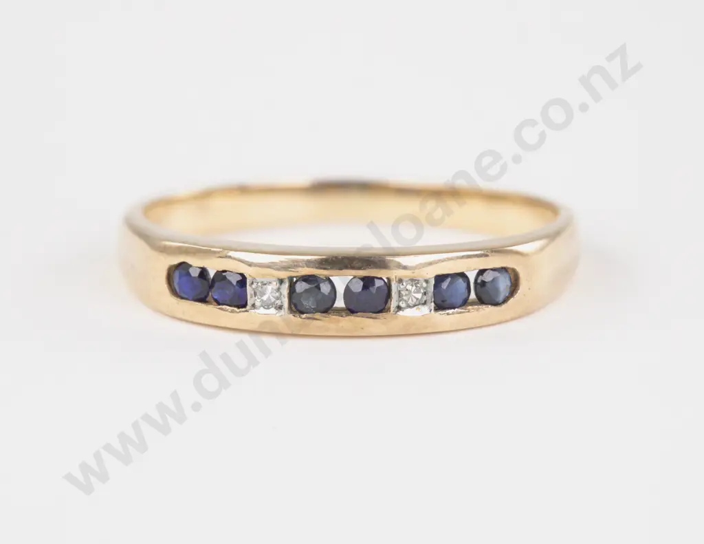 9ct Eight Stone Sapphire and Diamond Band Ring Image 1++
