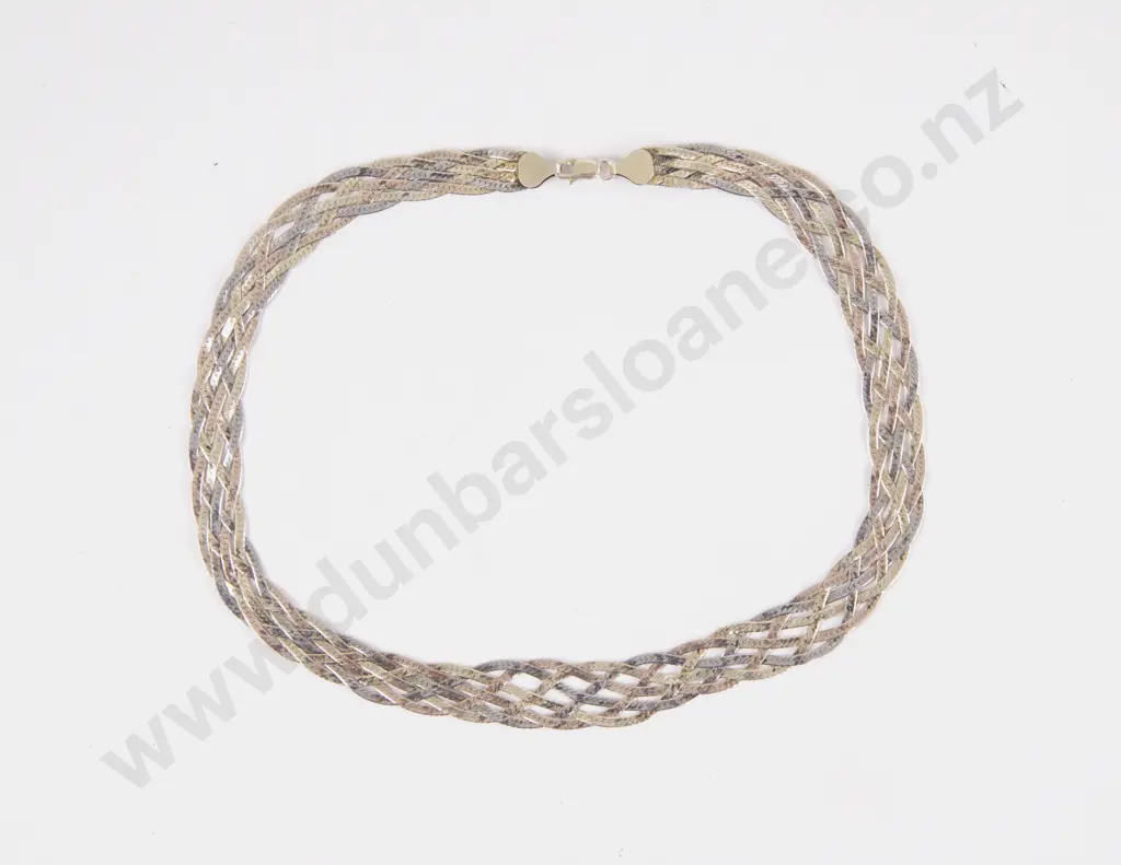 9ct and Sterling Silver Tri-Colour Flat Link Necklace Image 1++