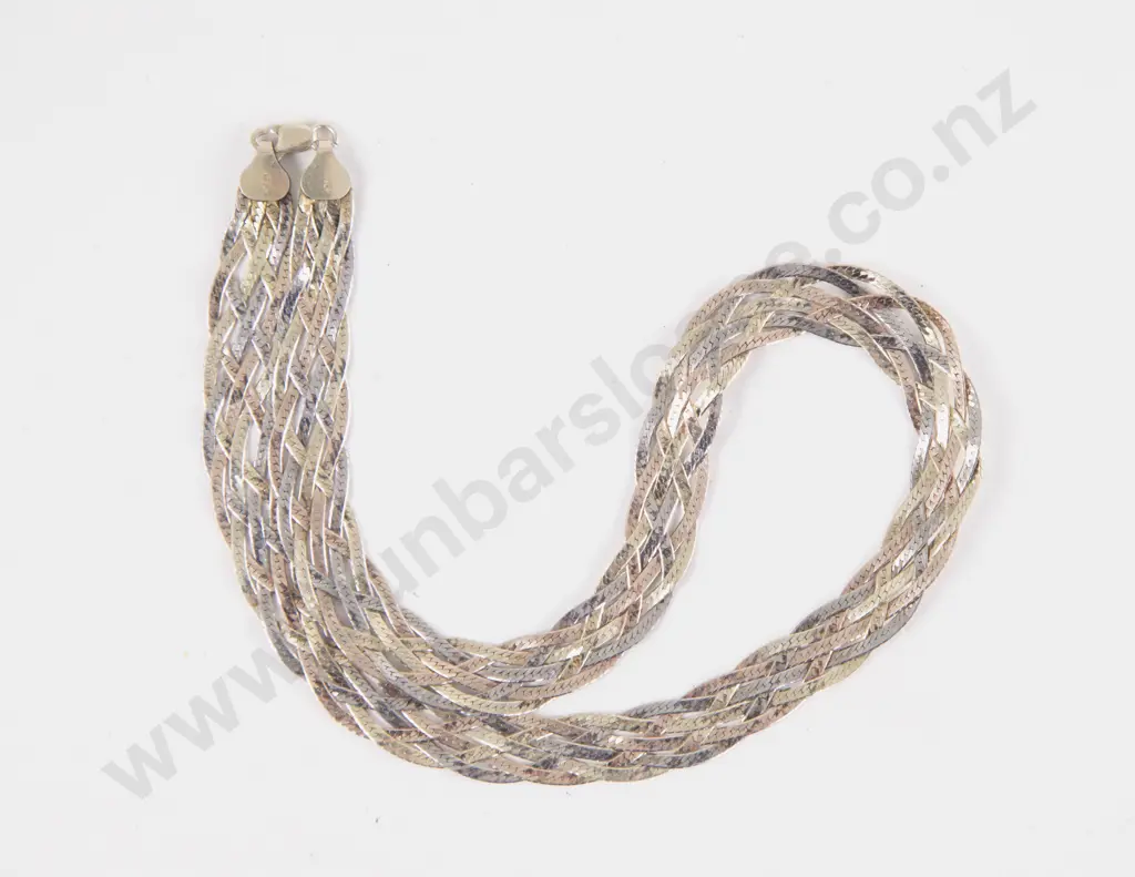 9ct and Sterling Silver Tri-Colour Flat Link Necklace Image 1++