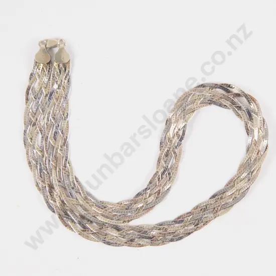 9ct and Sterling Silver Tri-Colour Flat Link Necklace