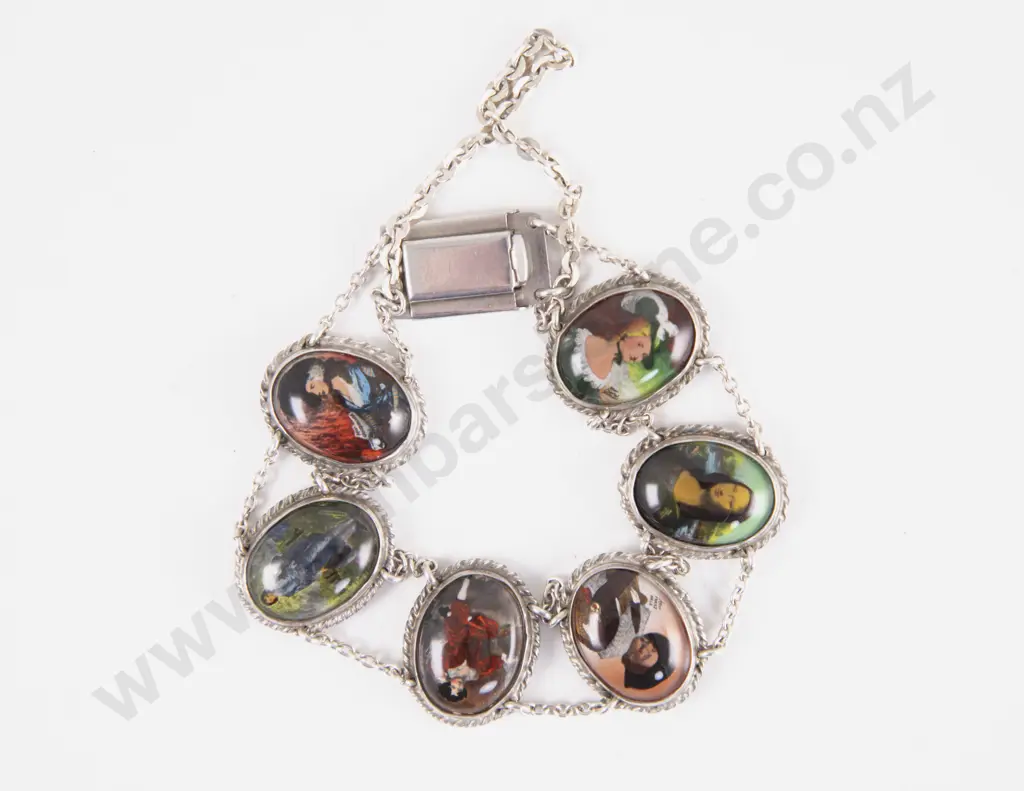 Vintage S/S Mounted 'Old Masters' Hand Painted Bracelet Image 1++