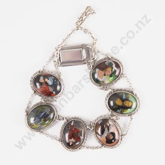 Vintage S/S Mounted 'Old Masters' Hand Painted Bracelet