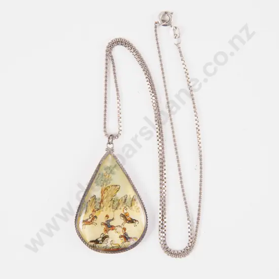 S/S Persian Hand Painted MOP Pendant