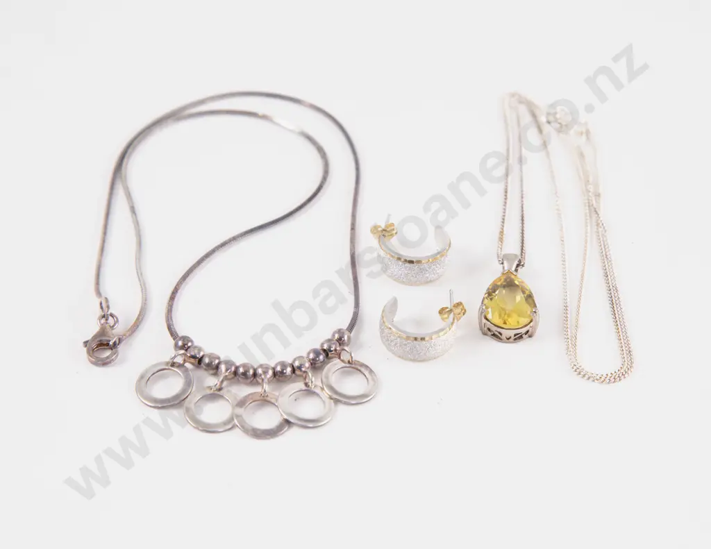 As New S/S Fancy Necklace with Crystal Set Pendant and Fancy Hoop Earrings Image 1++