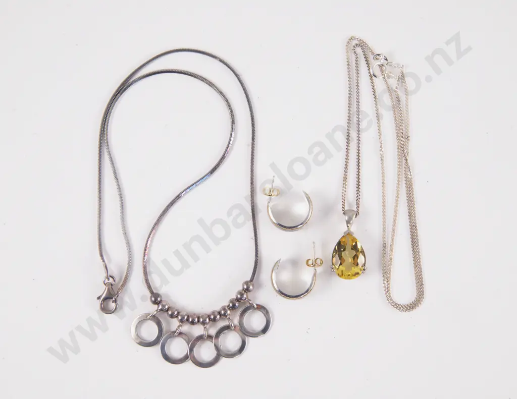 As New S/S Fancy Necklace with Crystal Set Pendant and Fancy Hoop Earrings Image 1++