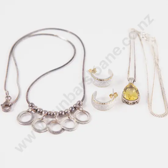 As New S/S Fancy Necklace with Crystal Set Pendant and Fancy Hoop Earrings