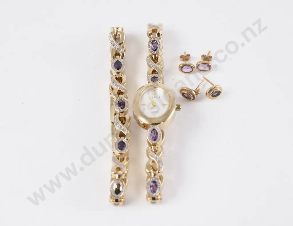 Boxed C2008 Elite Quartz Ladies Dress Watch with Matching Bracelet and Earrings Image 1++