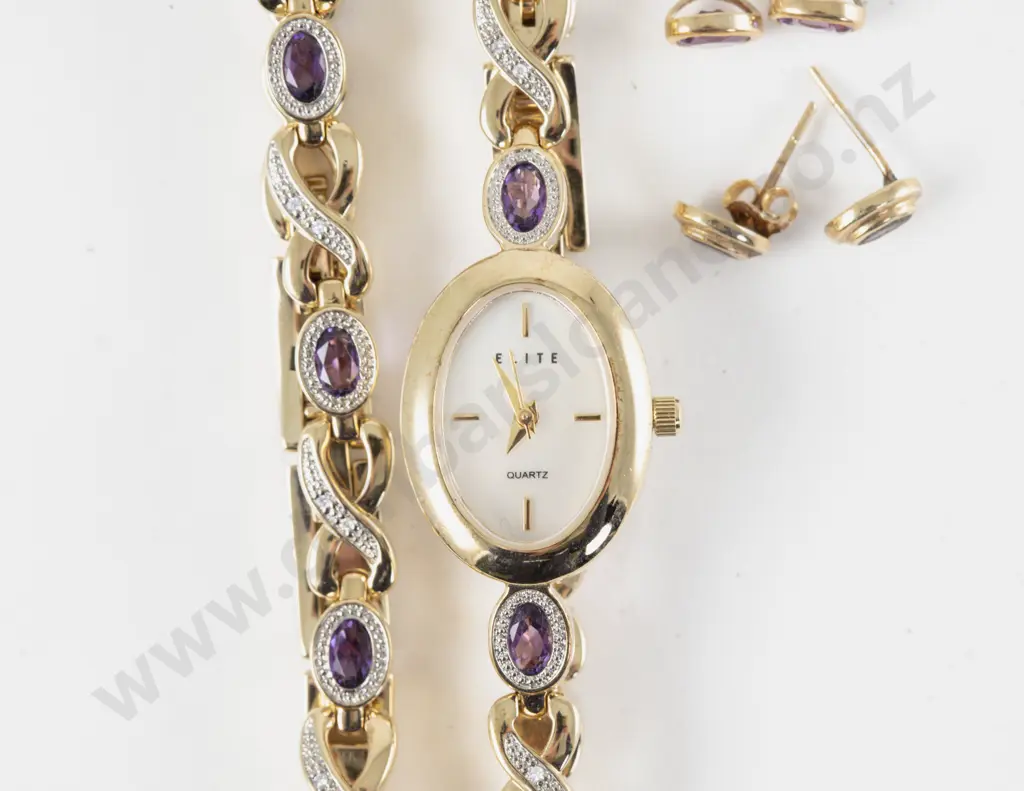 Boxed C2008 Elite Quartz Ladies Dress Watch with Matching Bracelet and Earrings Image 1++