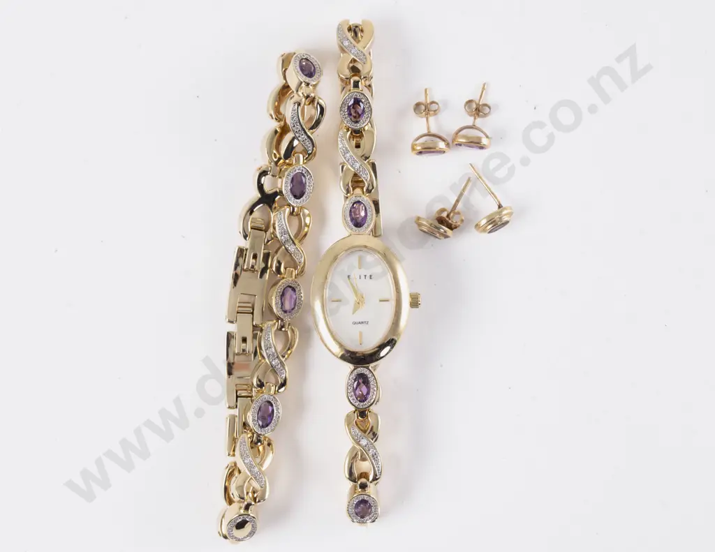 Boxed C2008 Elite Quartz Ladies Dress Watch with Matching Bracelet and Earrings Image 1++