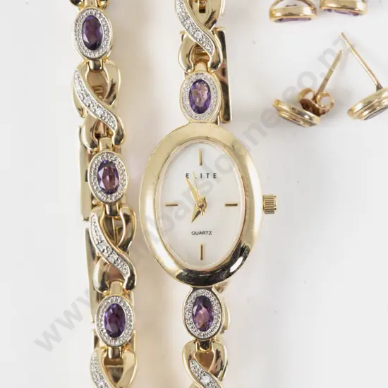 Boxed C2008 Elite Quartz Ladies Dress Watch with Matching Bracelet and Earrings
