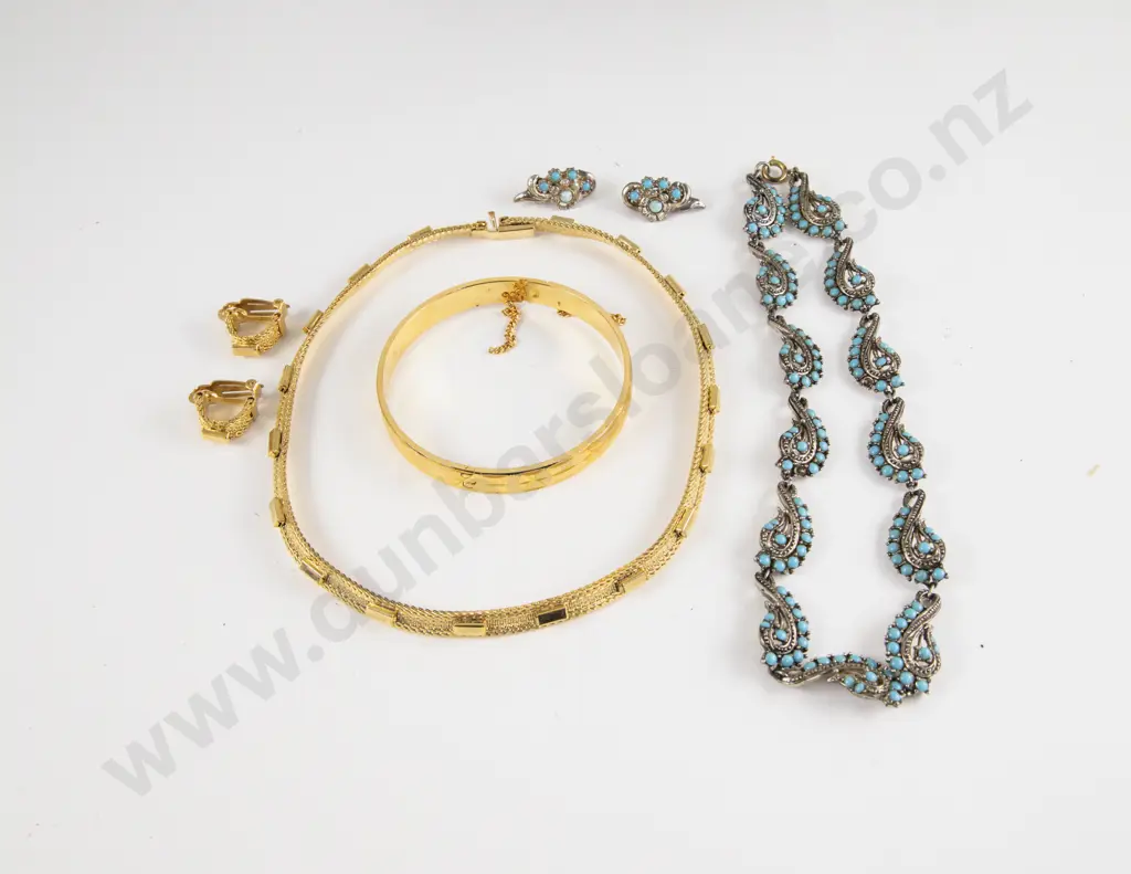 Two Vintage Dress Necklaces with Earrings and Gold Plated Bangle Image 1++