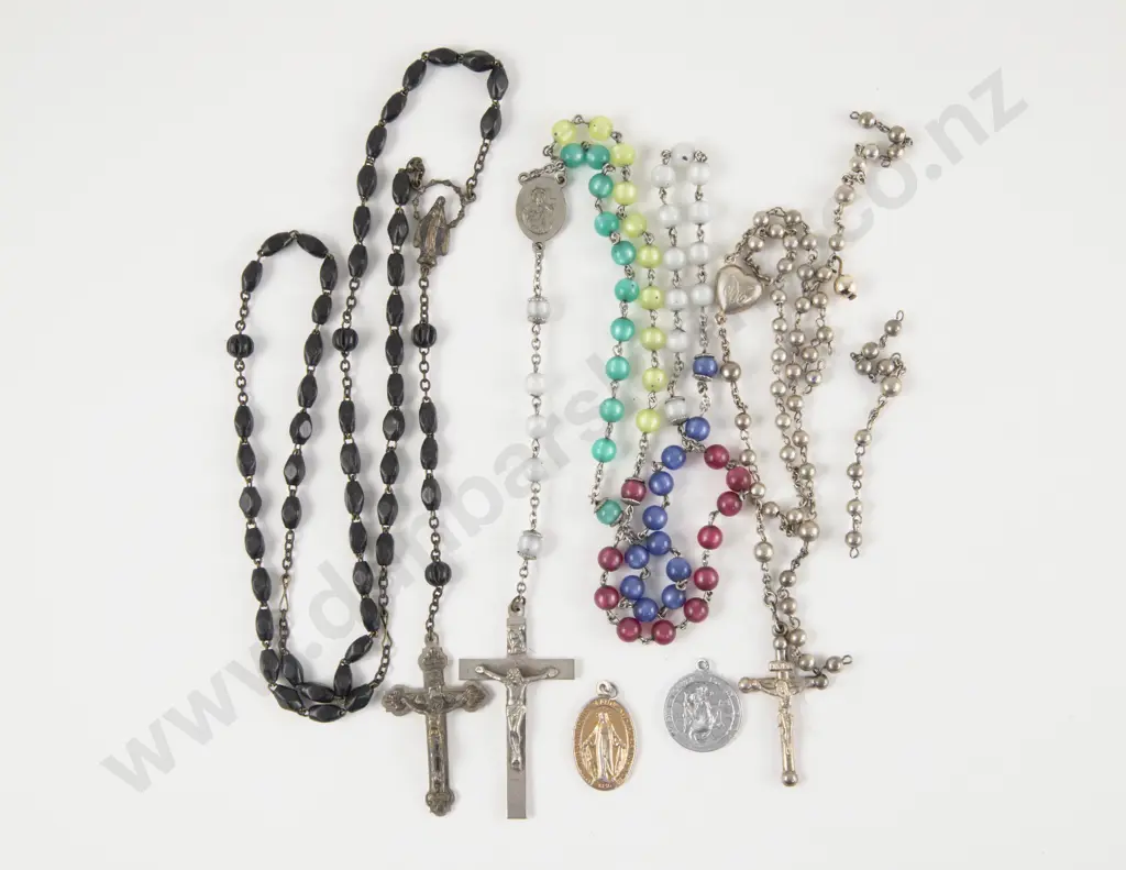 Three Rosary Bead and Two St Christopher Pendants Image 1++