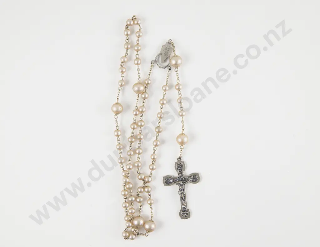 Vintage Imitation Pearl Rosary Image 1++