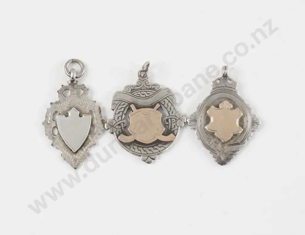 Three S/S Shield Watch Chain Fobs Image 1++