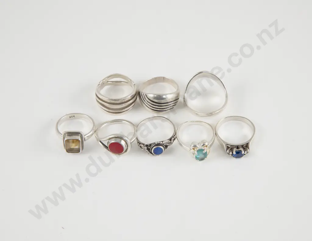 Collection of Eight Sterling Silver Rings Image 1++