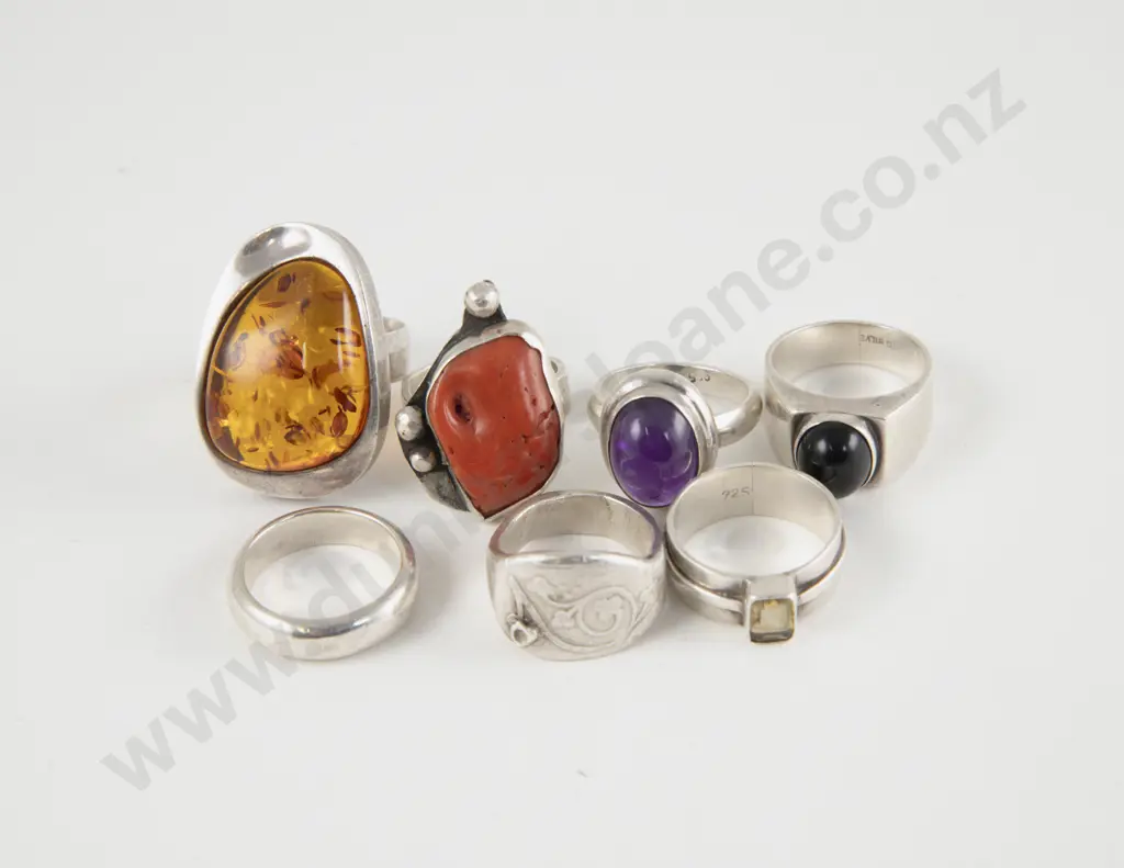 Collection of Seven Sterling Silver Rings Image 1++