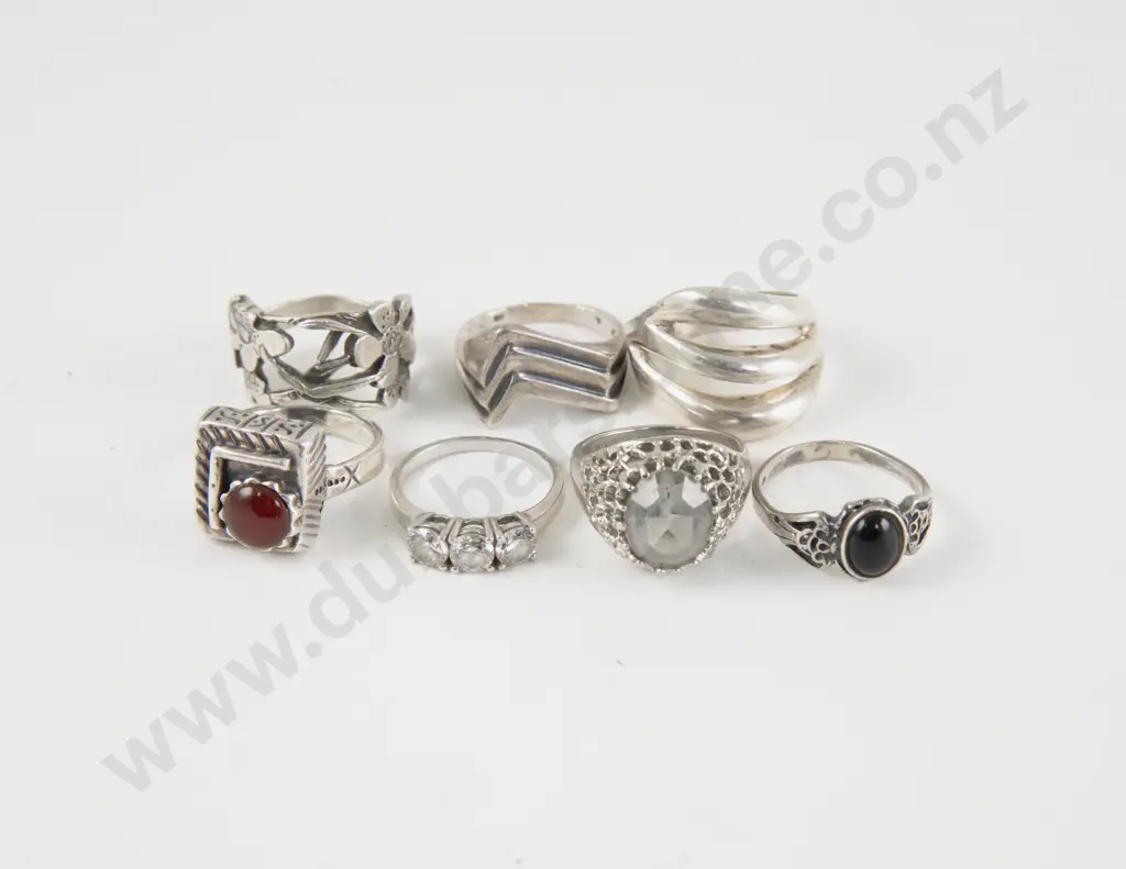 Collection of Seven Sterling Silver Rings Image 1++