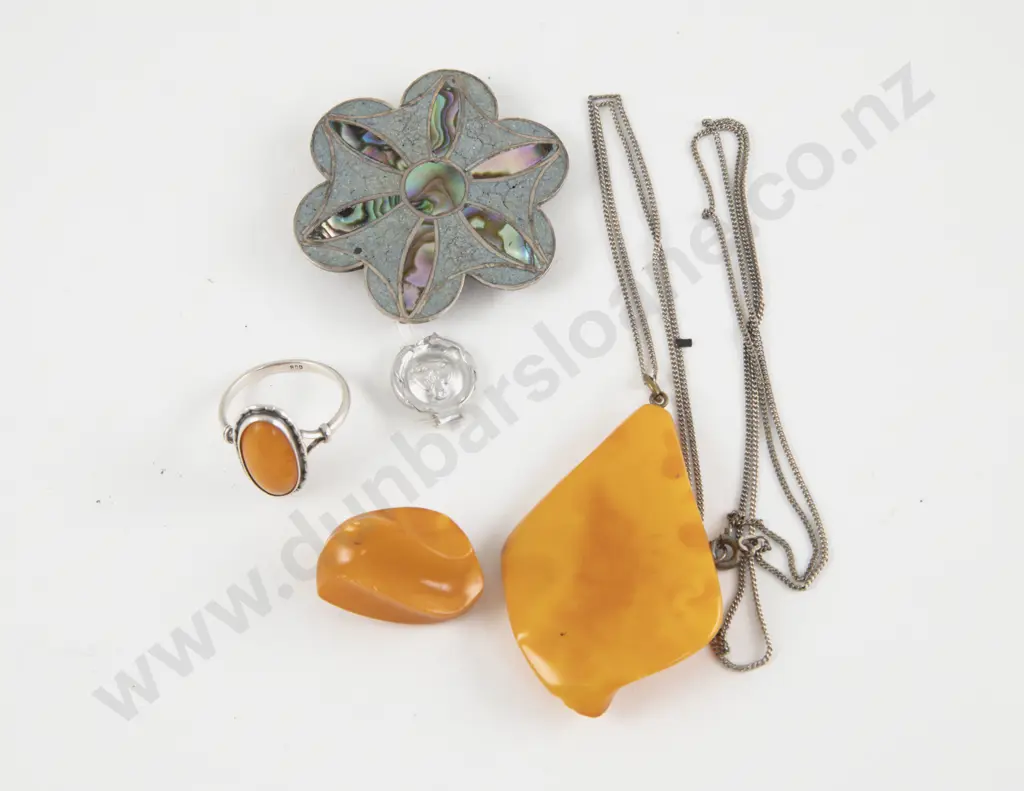 S/S Single Amber Ring and Brooch Image 1++