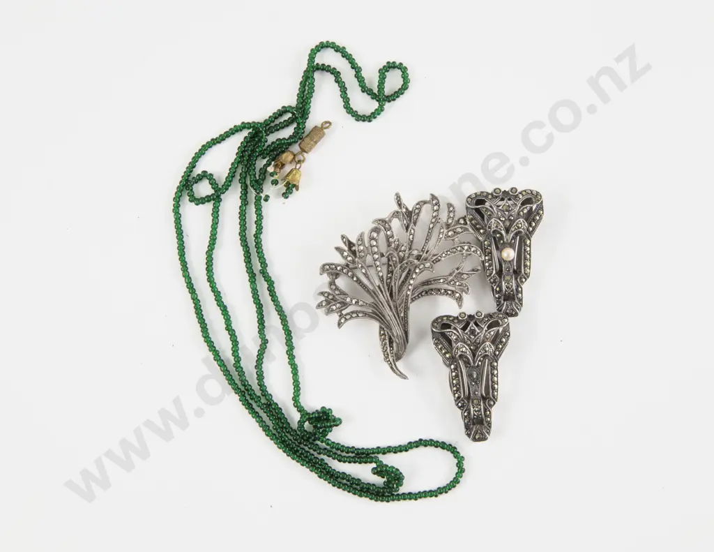 Art Deco Two Marcasite & S/S Dress Clips Image 1++
