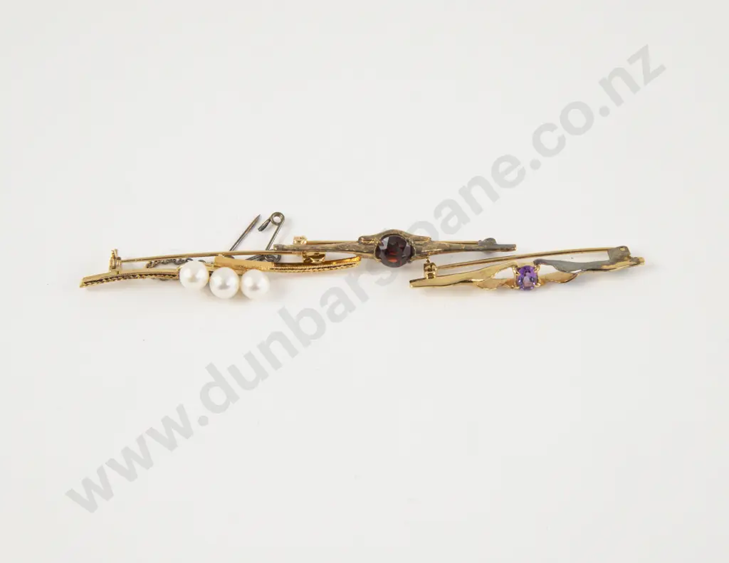Three 24ct Gold on Sterling Silver Bar Brooches Image 1++