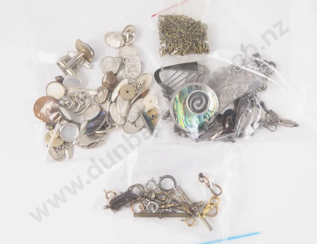Small Qty Scrap Silver Pieces with Odd Silver Plate Cuff-Links and Various Bolt Rings Image 1++