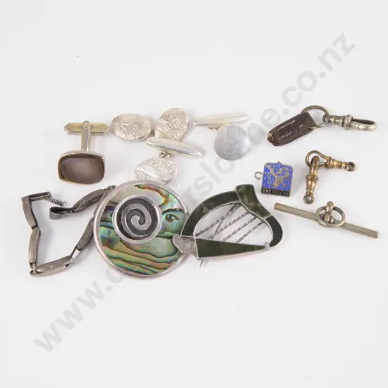 Small Qty Scrap Silver Pieces with Odd Silver Plate Cuff-Links and Various Bolt Rings