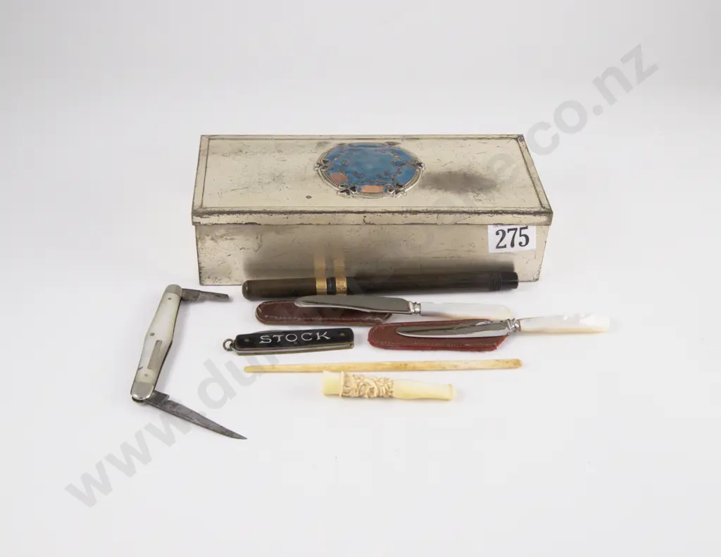 Art Nouveau Enamel Box with Gold Plated Pen Assorted Cufflinks and Others Image 1++