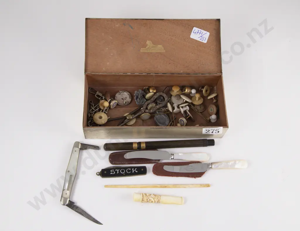 Art Nouveau Enamel Box with Gold Plated Pen Assorted Cufflinks and Others Image 1++