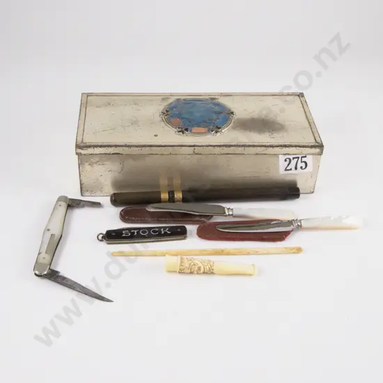 Art Nouveau Enamel Box with Gold Plated Pen Assorted Cufflinks and Others