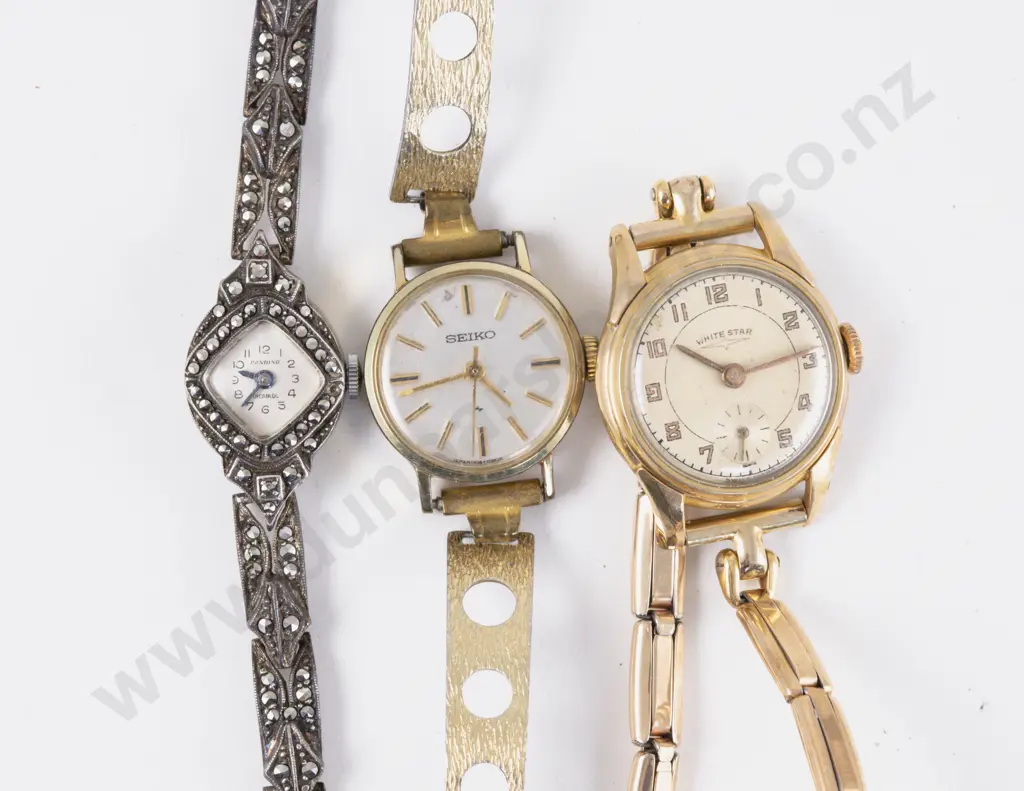 Vintage .925 Silver and Marcasite Ladies Wrist Watch and Two Others Image 1++