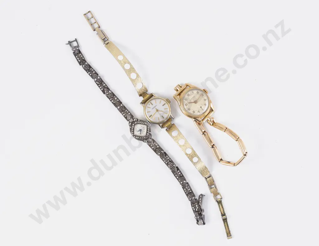 Vintage .925 Silver and Marcasite Ladies Wrist Watch and Two Others Image 1++