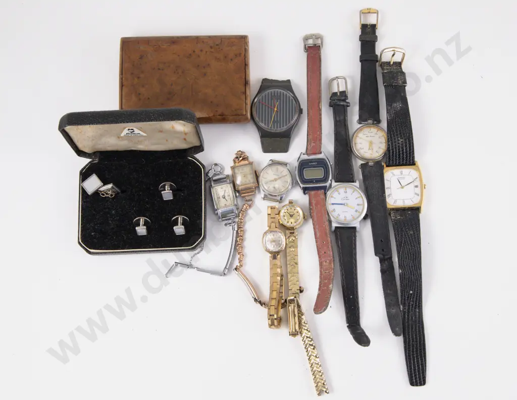 Quantity of Assorted Wrist Watches Cufflinks and Cigarette Case Image 1++