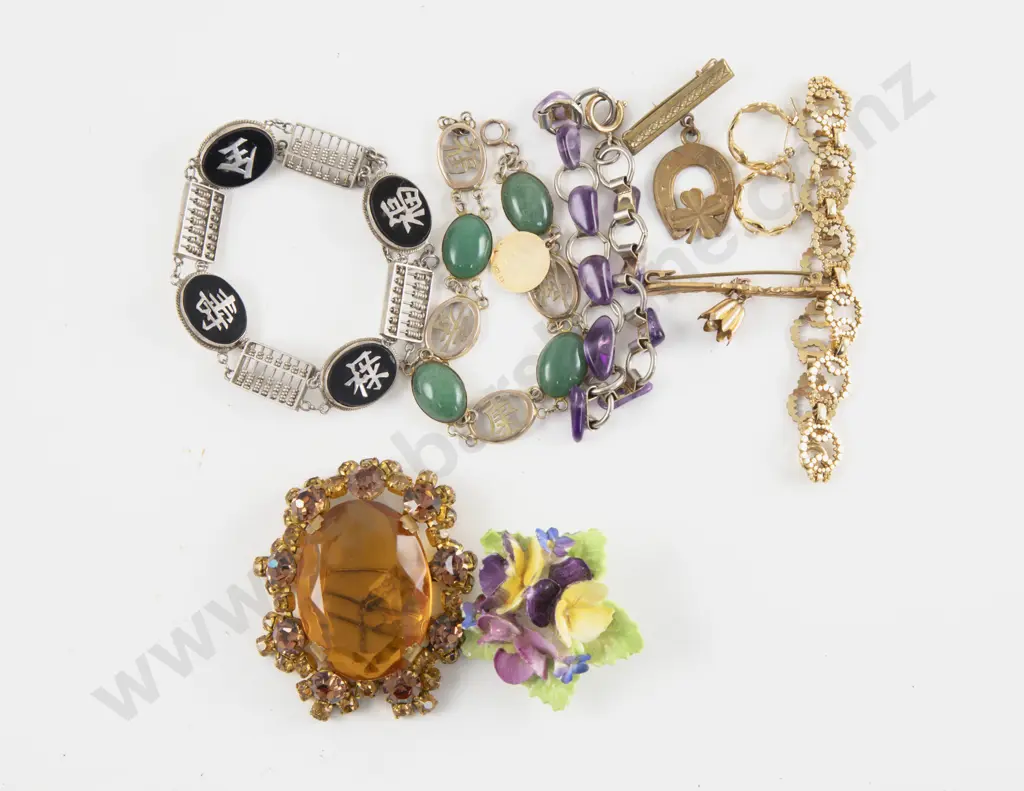 Two Victorian Gold Plated Brooches with Vintage and Costume Jewellery Image 1++