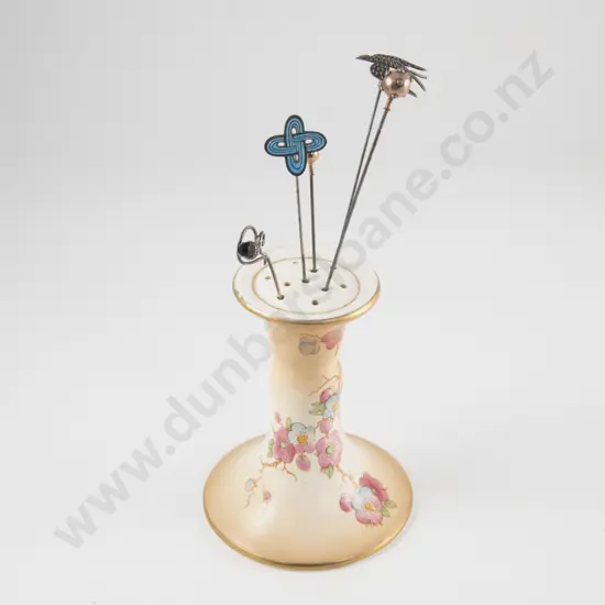 Five Edwardian Hat Pins with Holder incl Two Gold