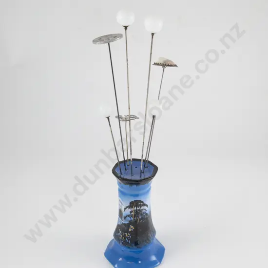 Edwardian Two Pair and Two Other Hat Pins with Holder