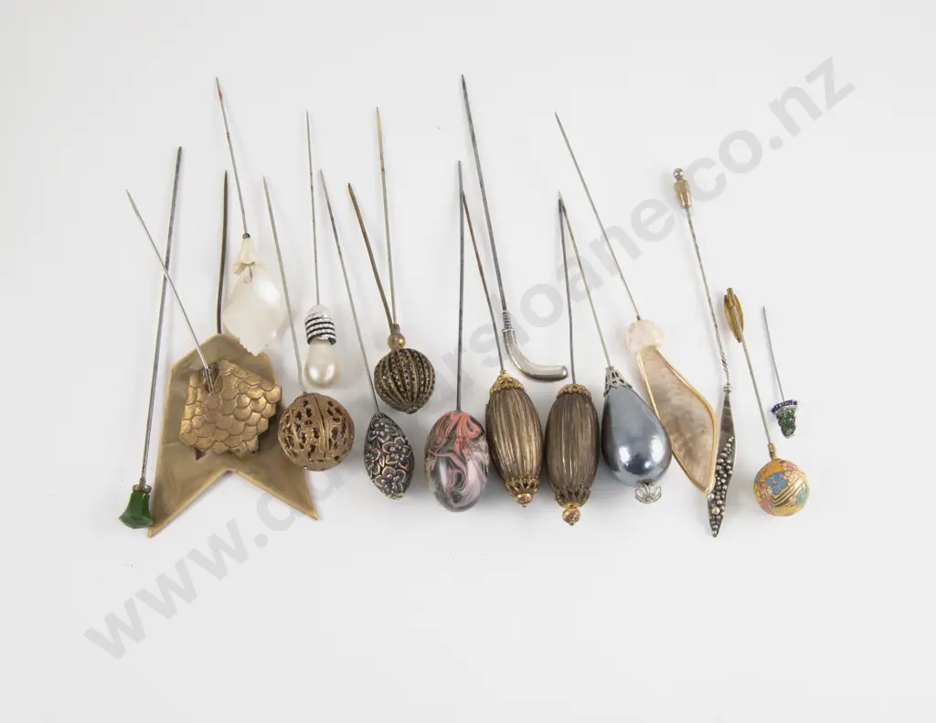 Collection of 1920's Hat Pins in Glass Vase Image 1++